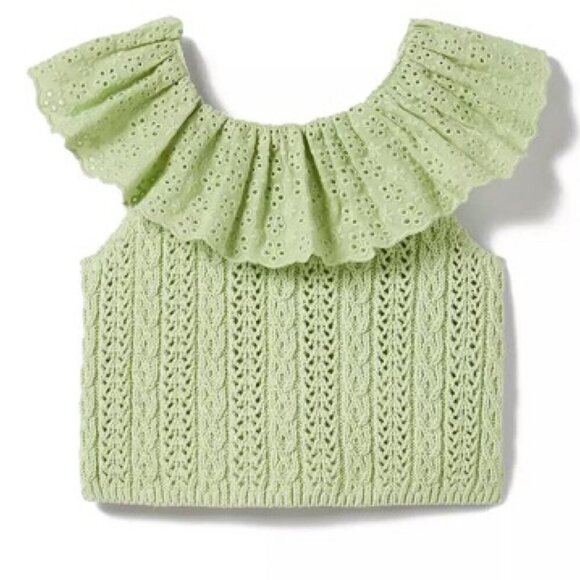 Zara Other - Zara Girls Green Crochet Knit Eyelet Ruffle Tank Top